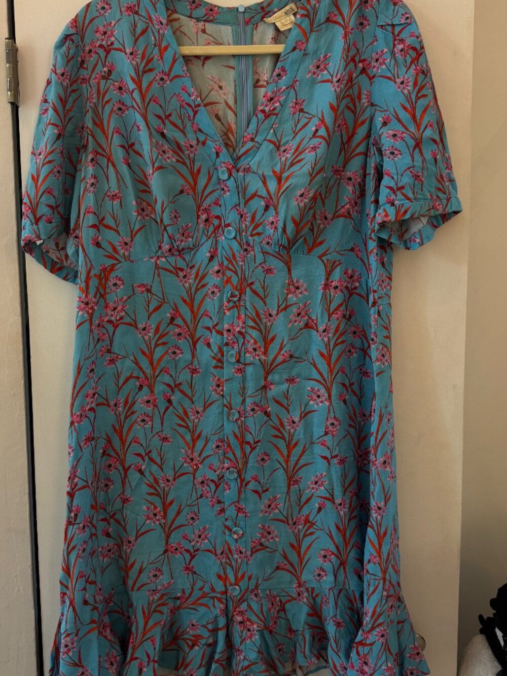 Shoshanna Blue Floral Button Front Short Sleeve Dress Size 12